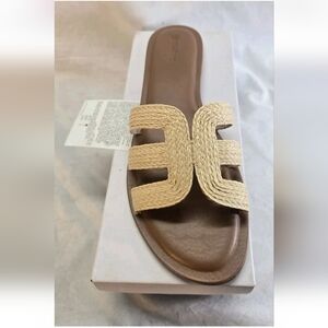 The Drop Women's 13 Monika Flat H-Band Slide Sandals Tan Raffia New